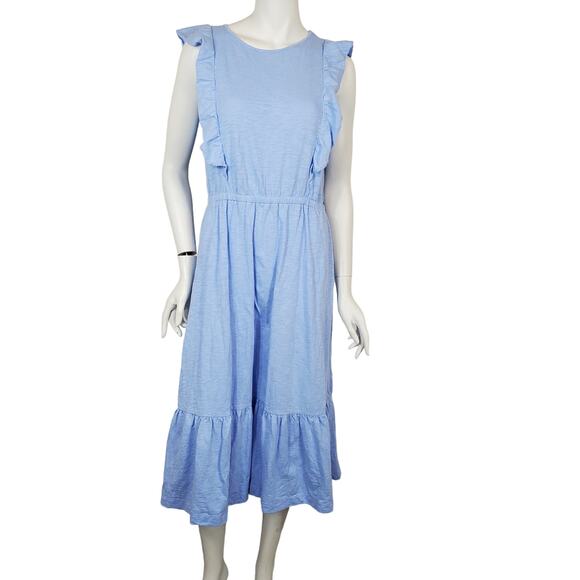 Loft Womens Medium Ruffle Sleeve Ruffle Hem Crew Neck Elastic Waist Midi Dress - Picture 1 of 6